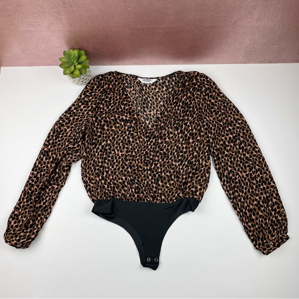 BB Dakota Steve Madden Black Brown Leopard Animal Print Body Suit Women Small